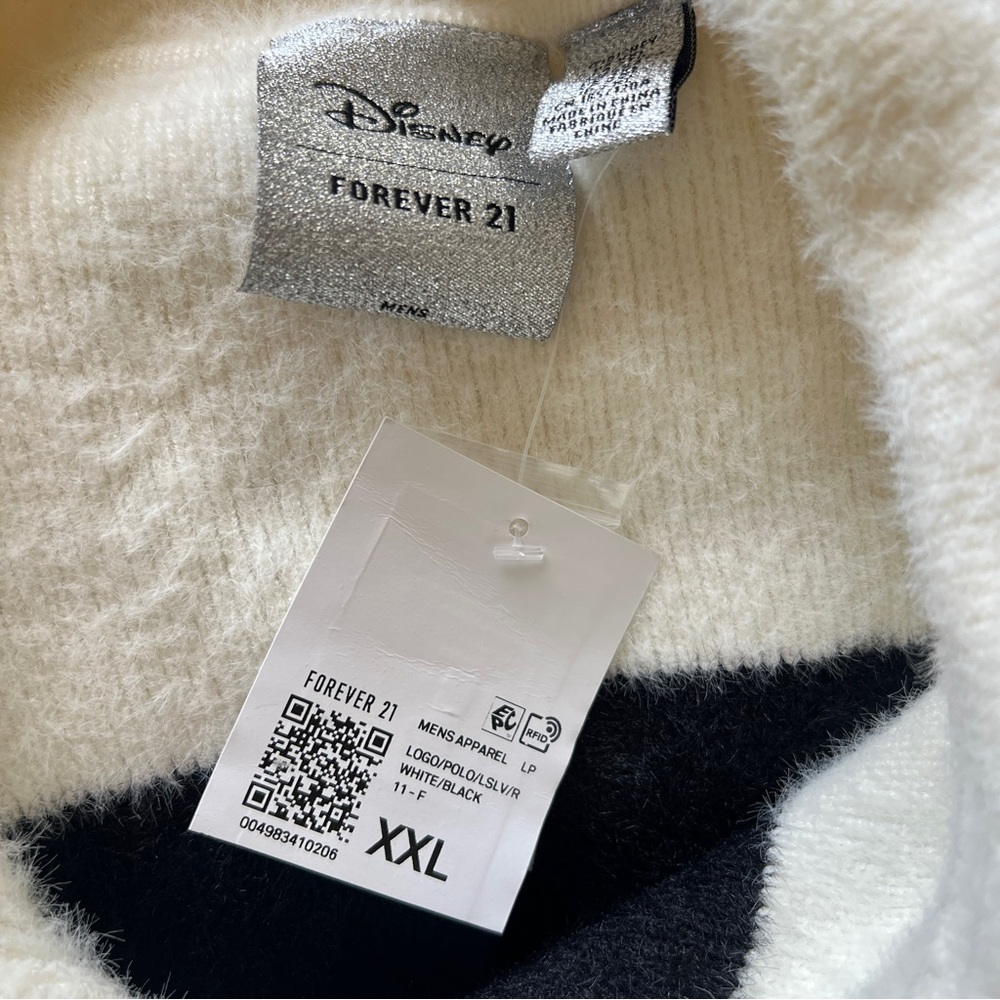 Disney x Forever 21 Mickey Mouse Fuzzy Striped Polo Rugby Sweater Size XXL Men’s - Picture 12 of 13